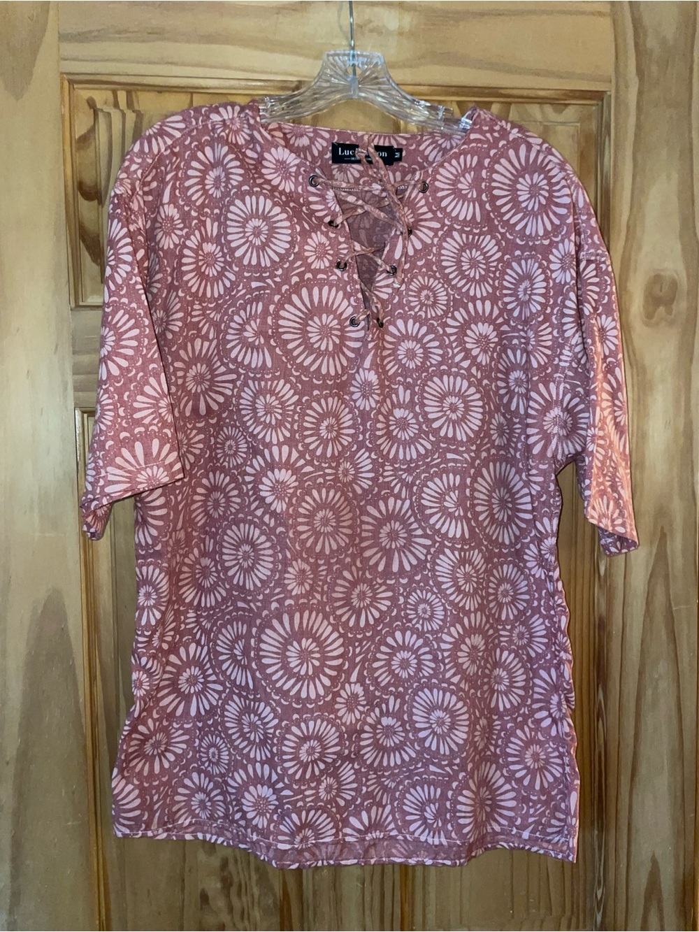 Lace-Up Floral Medallion Tunic in Dusty Rose
